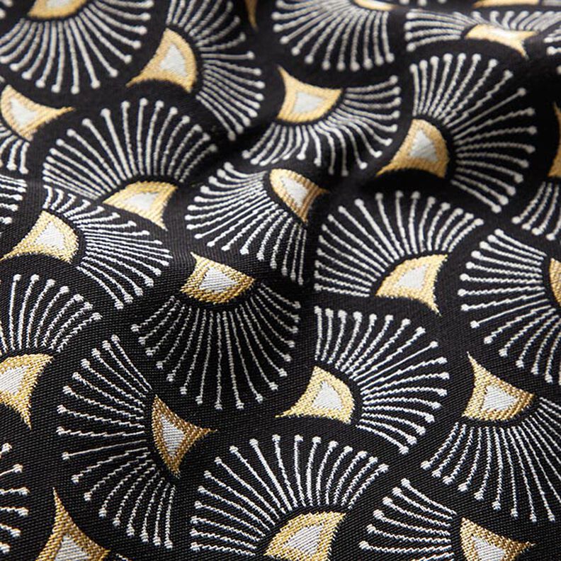 Decor Fabric Jacquard small fans – black/gold,  image number 2
