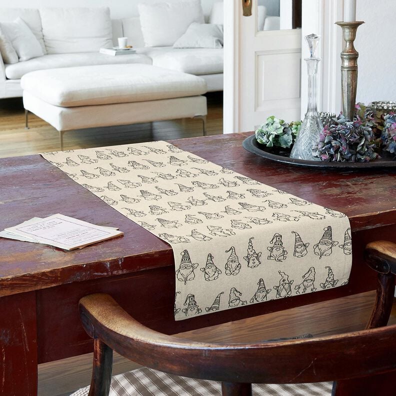 Decor Fabric Half Panama festive gnomes – natural/black,  image number 7