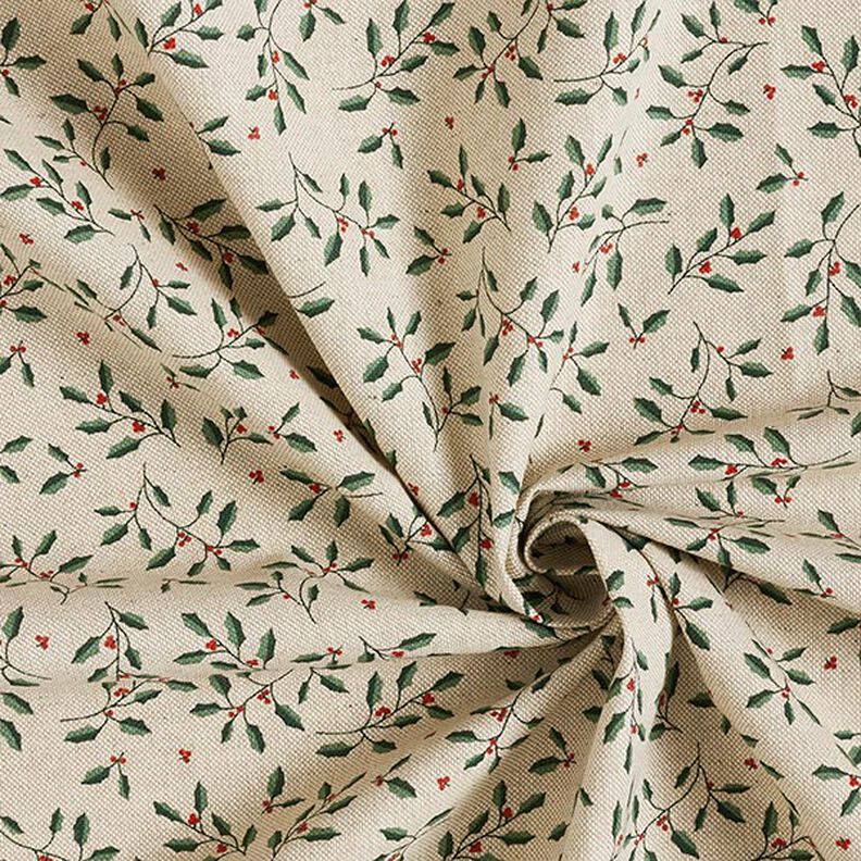 Decor Fabric Half Panama Christmas branch – natural/fir green, image number 3