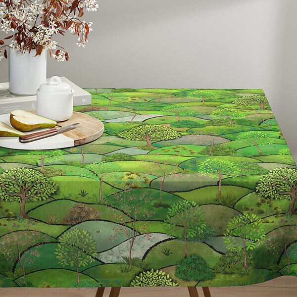 Spring Landscape Digital Print Half Panama Decor Fabric – apple green/light green,  image number 5