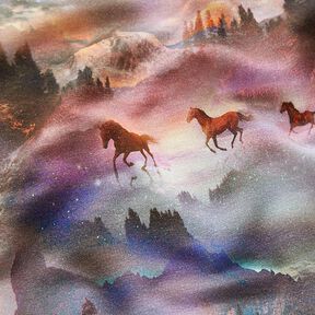 French Terry Mystical Horses Digital Print – pastel violet | Remnant 50cm, 