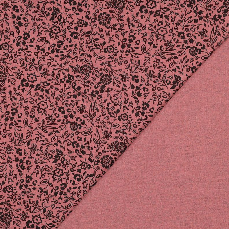 Double Gauze/Muslin two-tone flowers  | Poppy Fabrics – dark dusky pink/black,  image number 4