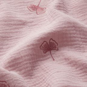 Double Gauze/Muslin embroidered ginkgo – light dusky pink, 