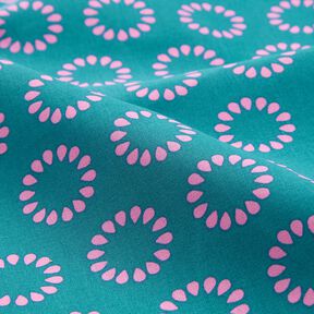 Coated Cotton Colourful Circles – petrol/pastel violet, 