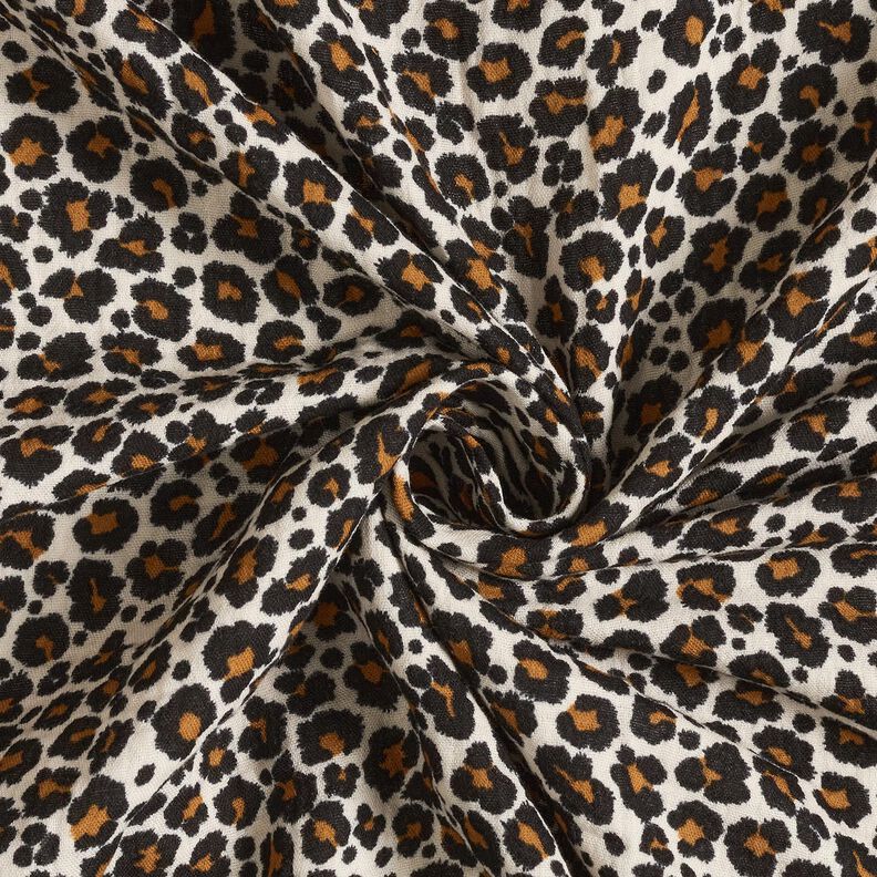 Double Gauze/Muslin Leopard Print – light taupe/black,  image number 3