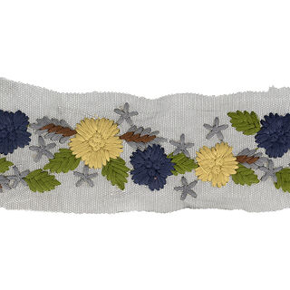 Floral Embroidery Tulle Ribbon  – navy blue/beige, 