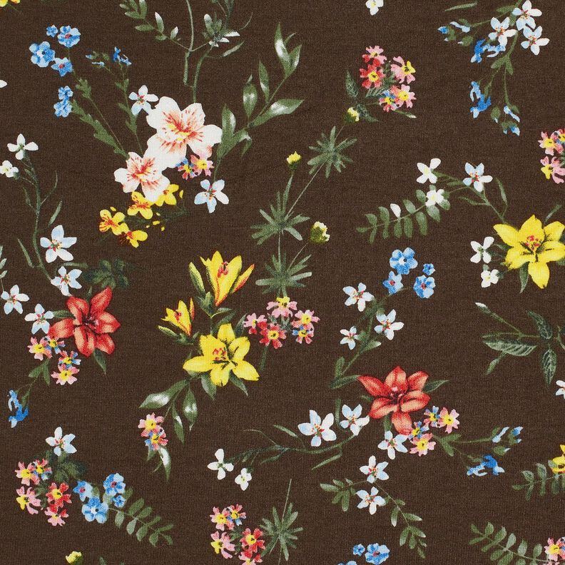 Viscose Jersey little flowers – dark brown/fire red, image number 5
