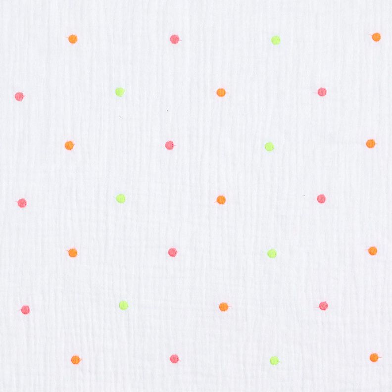 Double Gauze/Muslin embroidered neon dots – white,  image number 1