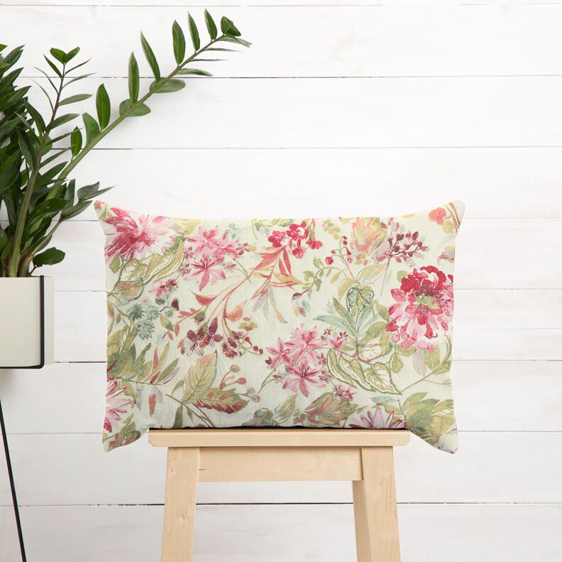Decor Fabric Canvas watercolour flowers  – light beige/raspberry,  image number 7