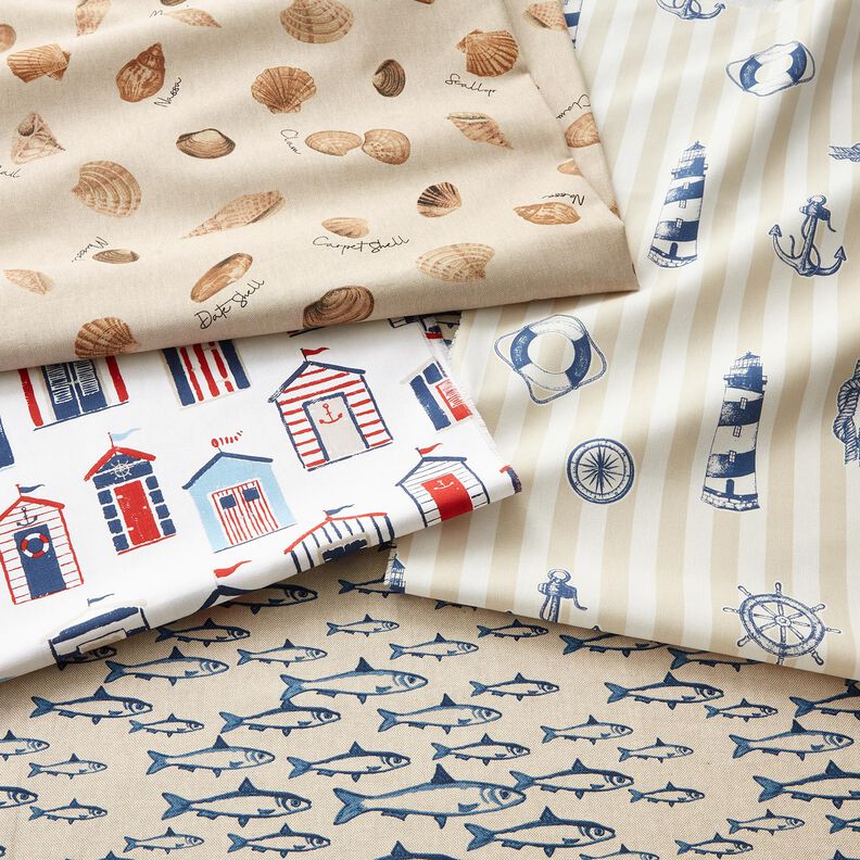 Decor Fabric Half Panama school of fish – natural/navy blue,  image number 5