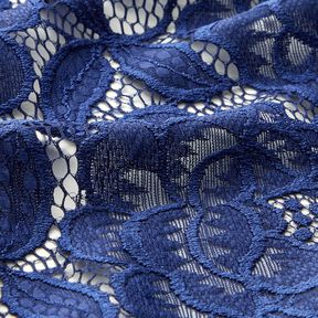 Stretch Lace Blossoms and leaves – navy blue, 