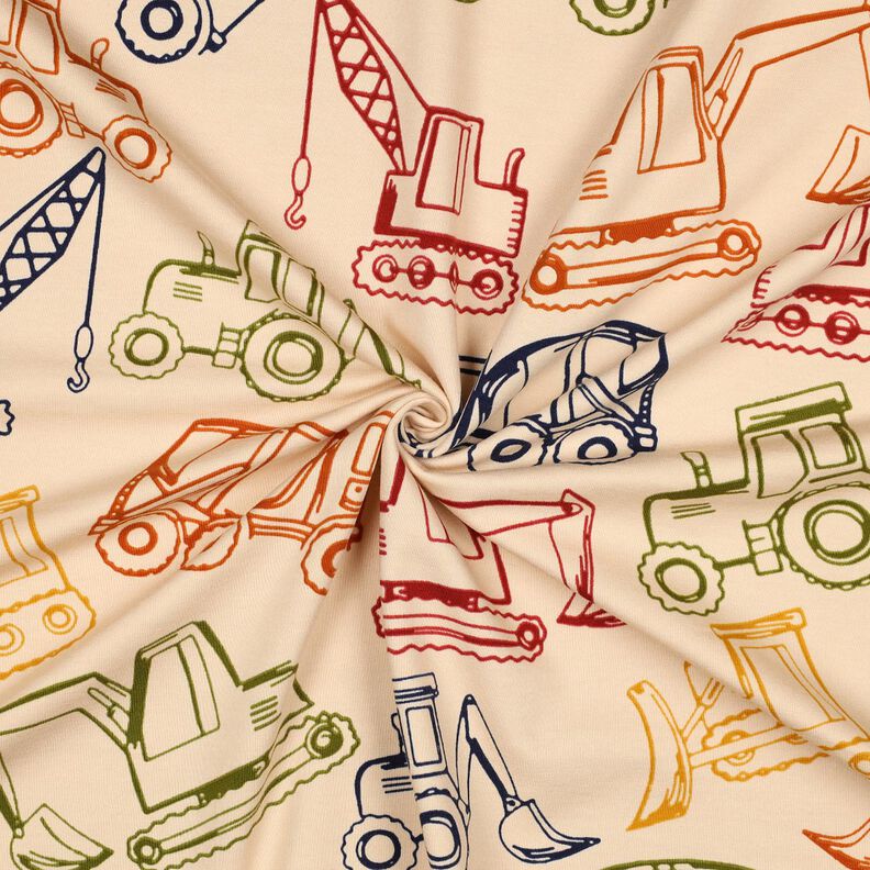 French Terry Construction vehicles| Poppy Fabrics – beige/navy blue,  image number 3