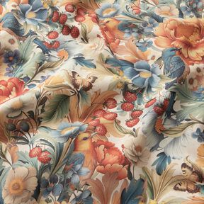 Decor Fabric Half Panama flowers and berries – natural/caramel, 