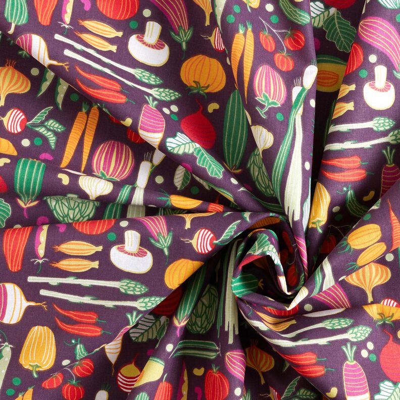 Cotton Cretonne Vegetable diversity – aubergine/green,  image number 3