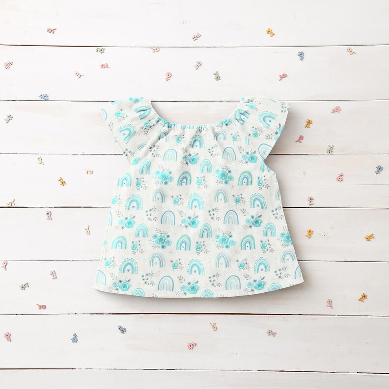 Cotton Poplin Roses and rainbows – white/light turquoise, image number 5