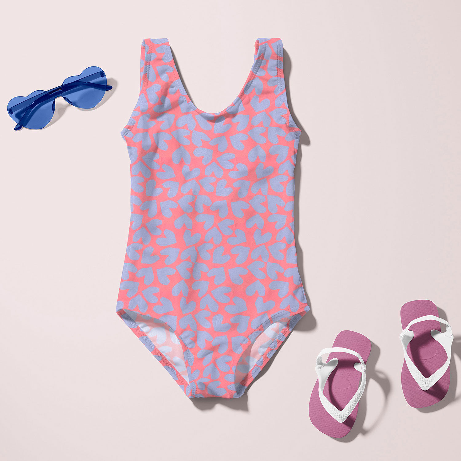 Swimsuit Fabric hearts lobster light wash denim blue