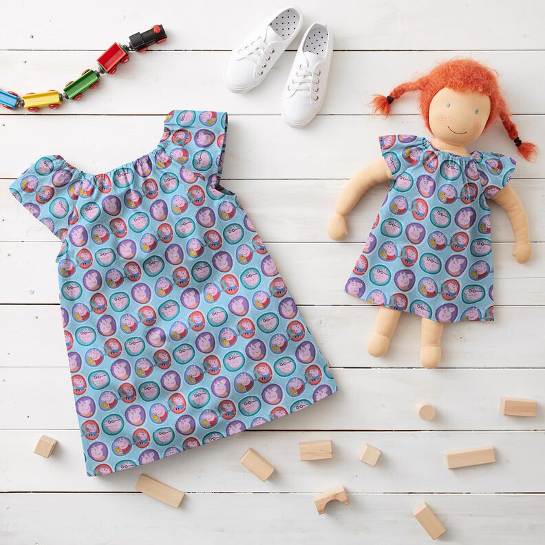 Cotton Poplin Peppa Faces Licensed Fabric | ABC Ltd – light turquoise,  image number 6