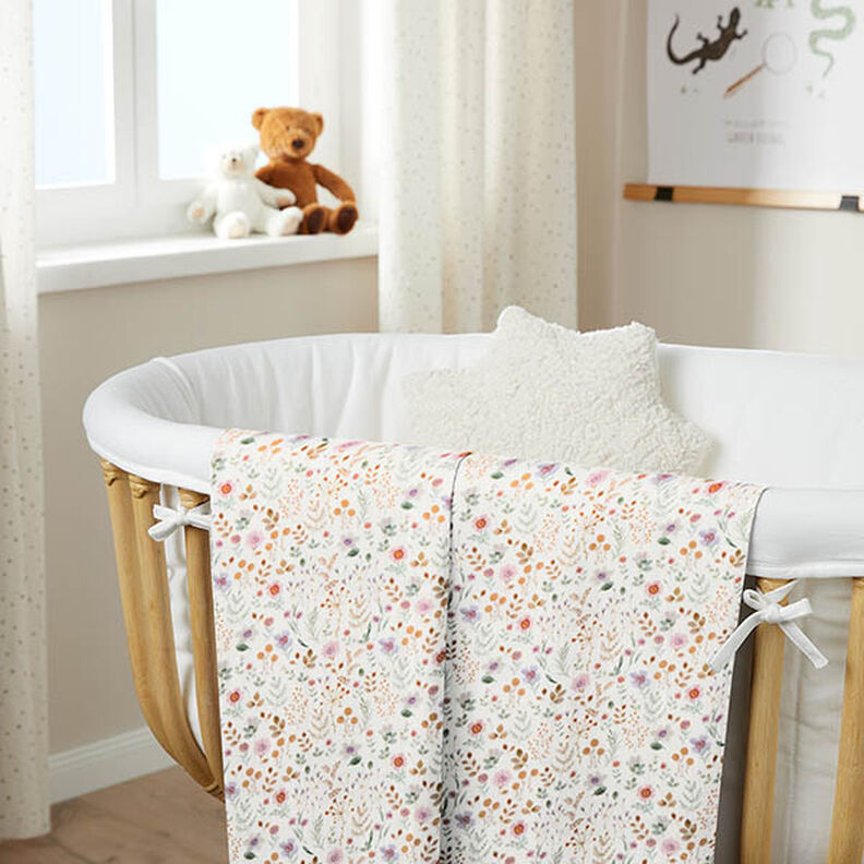 Double Gauze/Muslin Colourful Floral Meadow Digital Print – offwhite,  image number 6