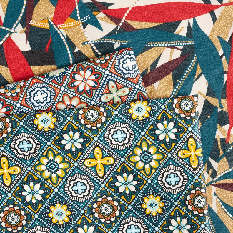 Coated Cotton Delicate Leaves – carmine/petrol,  image number 6