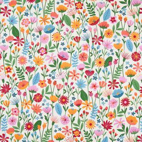 Decor Fabric Half Panama colourful flowers – ivory/pastel violet, 