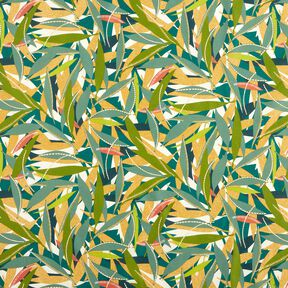 Coated Cotton Delicate Leaves – blue spruce/curry yellow, 