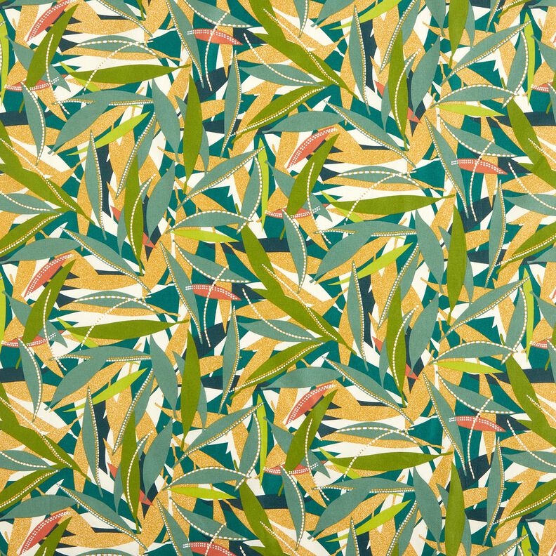 Coated Cotton Delicate Leaves – blue spruce/curry yellow,  image number 1