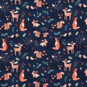 Cotton Jersey Animals in autumn Digital Print  – midnight blue, 
