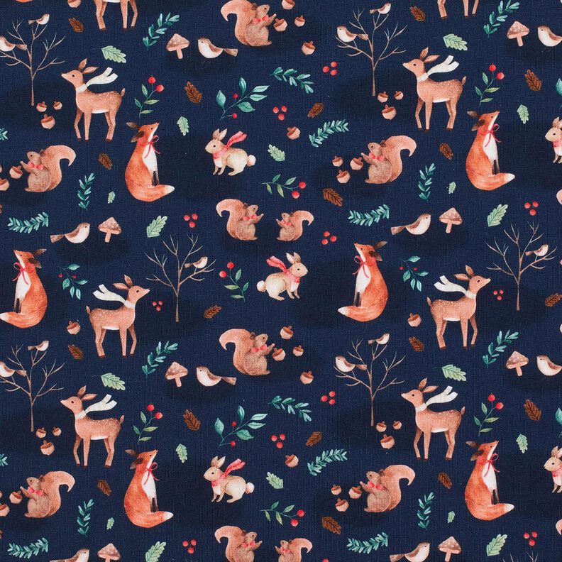 Cotton Jersey Animals in autumn Digital Print  – midnight blue,  image number 1