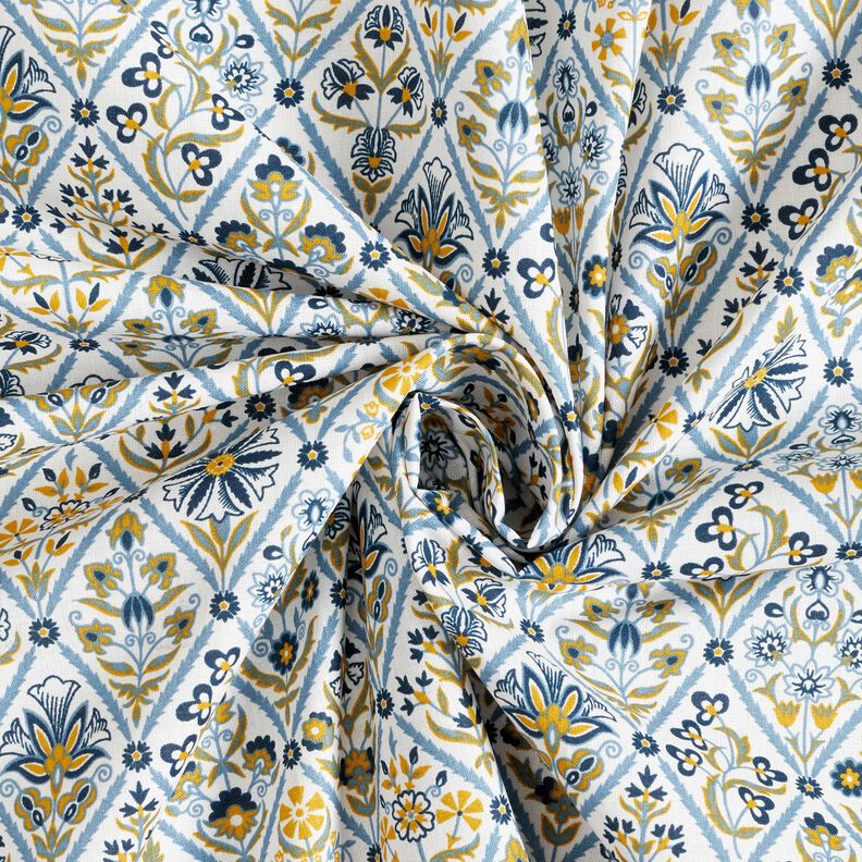Cotton Cretonne flower tiles – white/brilliant blue,  image number 3