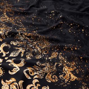 French Terry Border fabric golden ornaments | Glitzerpüppi – black/antique gold, 