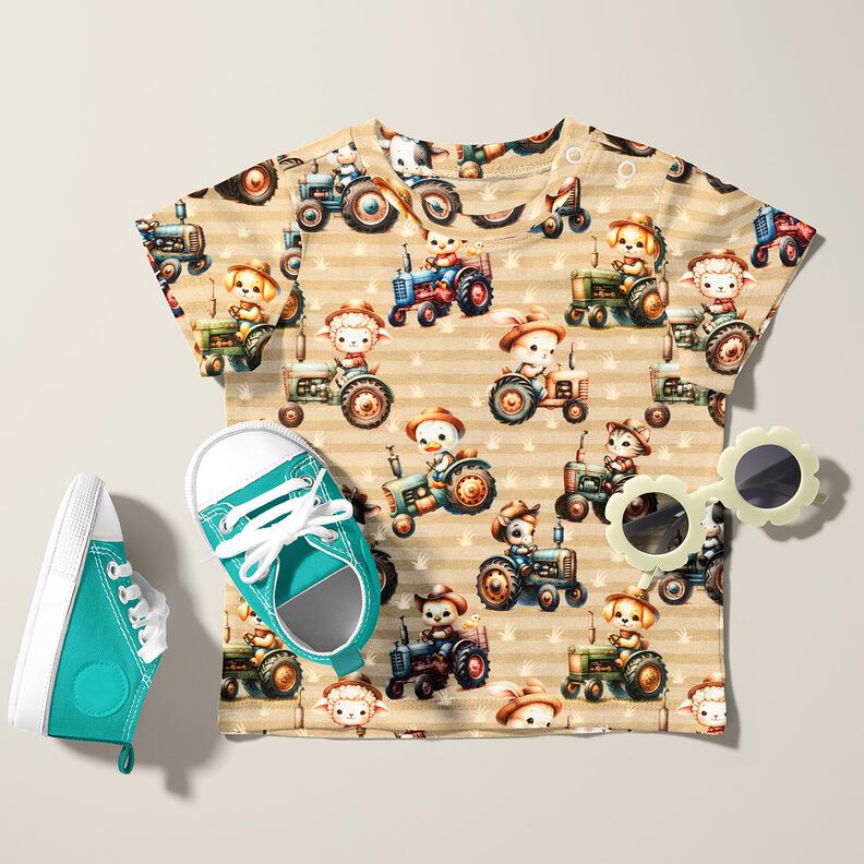 Cotton Jersey Tractor with animals Digital Print – anemone/almond, image number 5