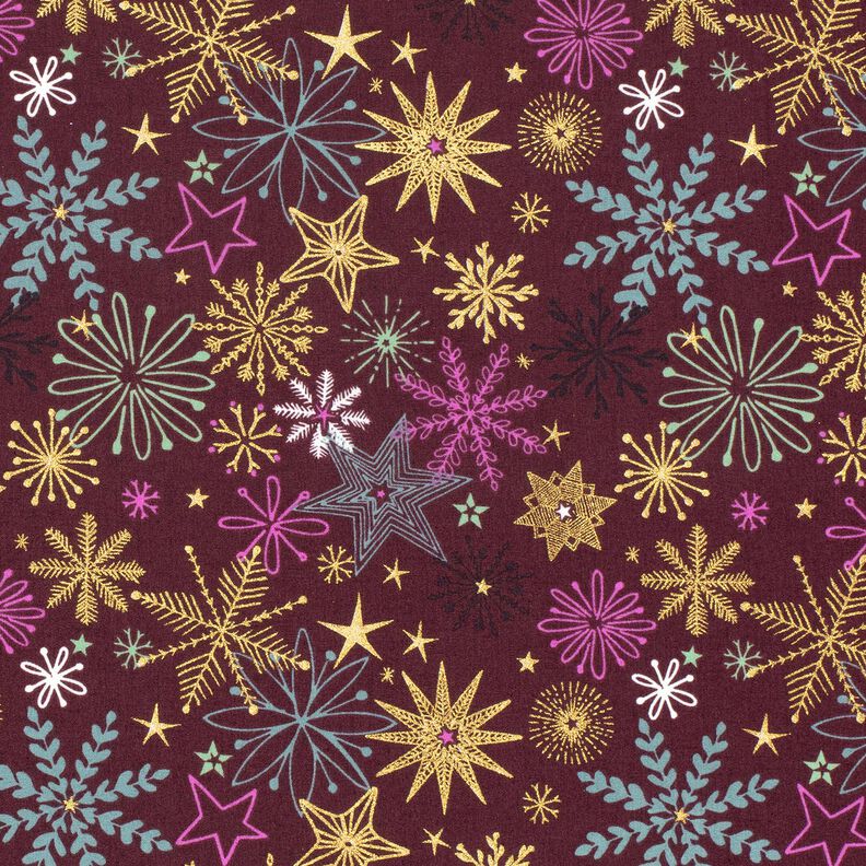 Cotton Poplin Star Mix – burgundy/gold,  image number 1