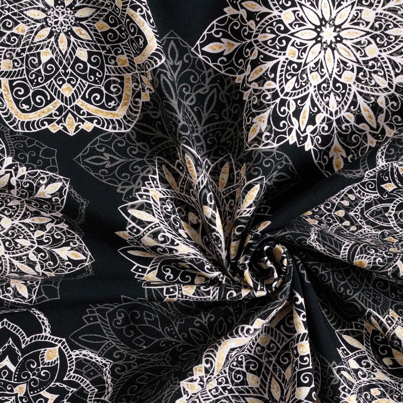 Cotton Jersey Mandalas | Glitzerpüppi – black/silver grey,  image number 3