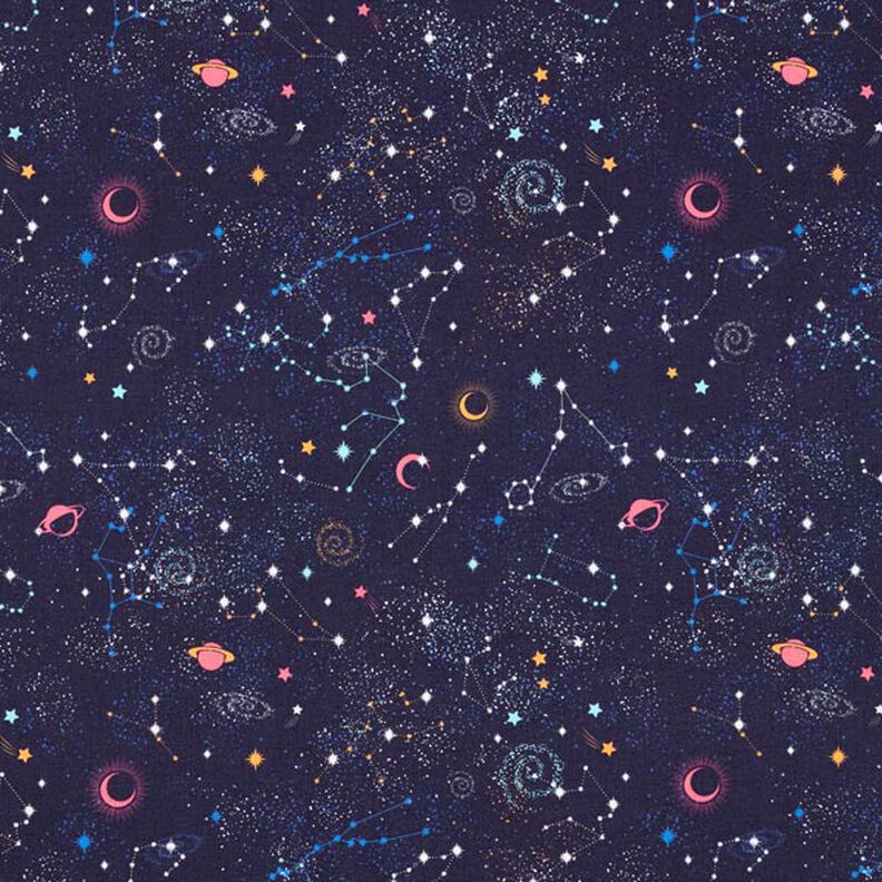 Decor Fabric Half Panama Colourful Universe – navy blue,  image number 1