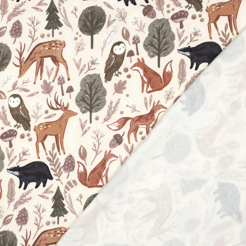 Brushed Sweatshirt Fabric animals in the wood Digital Print | Poppy Fabrics – offwhite,  image number 4