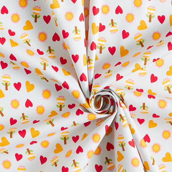 Cotton Poplin Flowers, suns, hearts – silver grey, image number 3