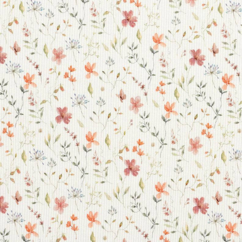 Ribbed Jersey colourful floral meadow Digital Print – white,  image number 1