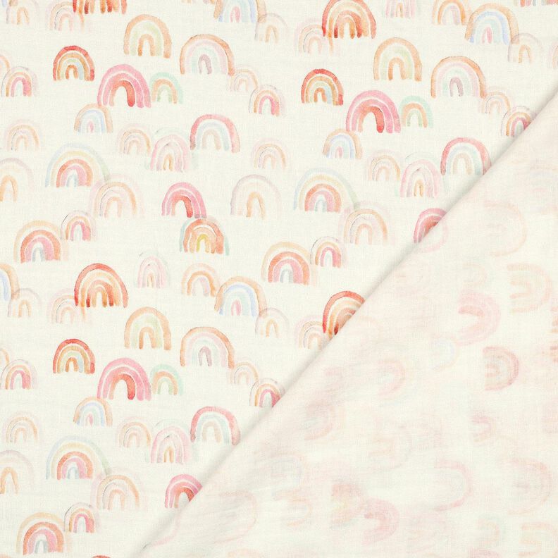 Double Gauze/Muslin colourful rainbows Digital Print | Poppy Fabrics – ivory/salmon,  image number 4