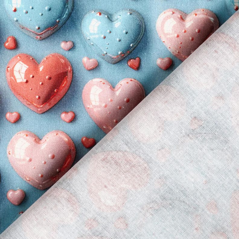 Cotton Poplin shiny hearts Digital Print – light blue,  image number 4