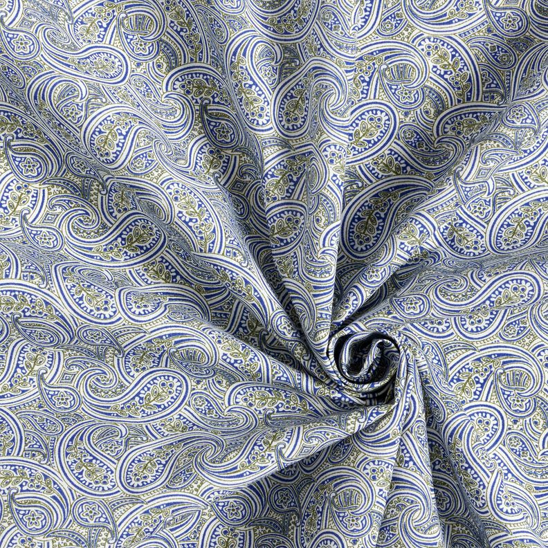 Shirting Fabric overlapping paisley – indigo/olive,  image number 3