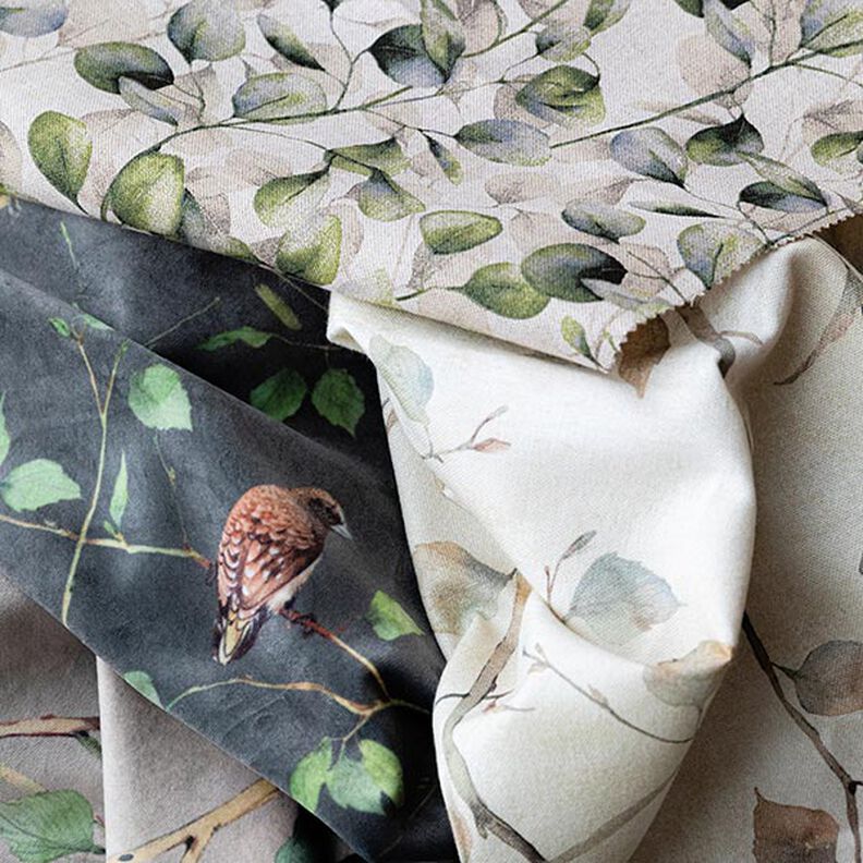 Decor Fabric Half Panama poplar leaves – natural/dark olive, image number 6
