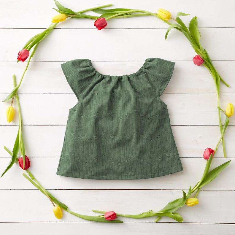 Double Gauze/Muslin Broderie Anglaise flower tendrils – dark green,  image number 6