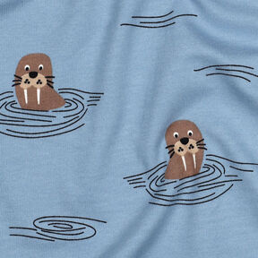 Brushed Sweatshirt Fabric Walruses | by Poppy – light wash denim blue, 