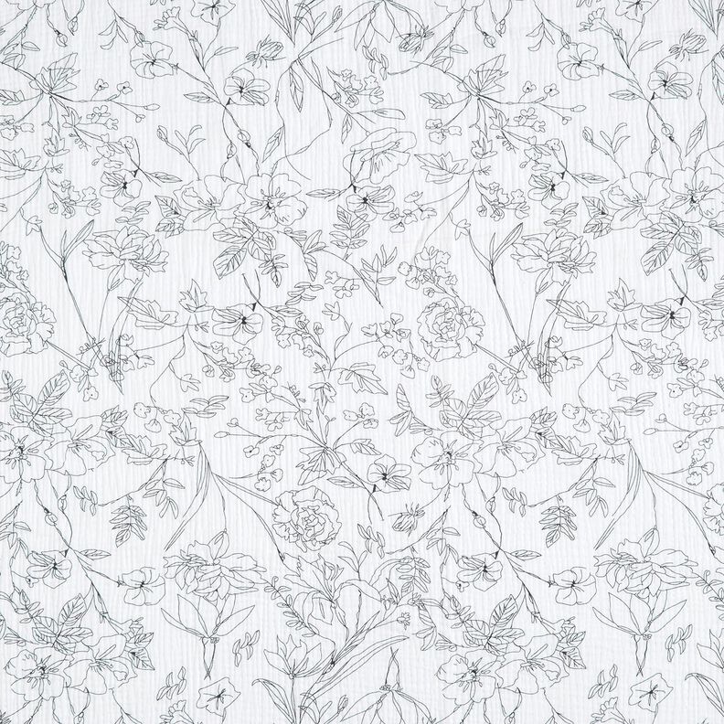 Double Gauze/Muslin painted flower meadow – white/black,  image number 1