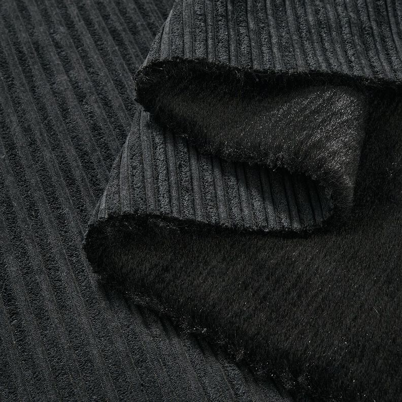 Corduroy with faux fur backing – black,  image number 2