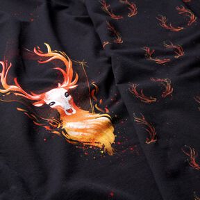 French terry Panel Fire stag | Glitzerpüppi – black/orange, 