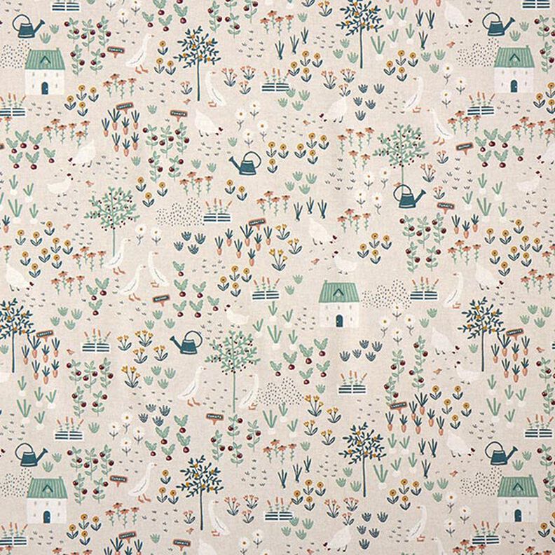 Decor Fabric Half Panama farmyard – natural/green,  image number 1