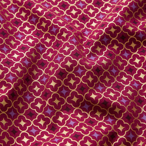 Cotton Poplin festive tiles – berry/gold, 