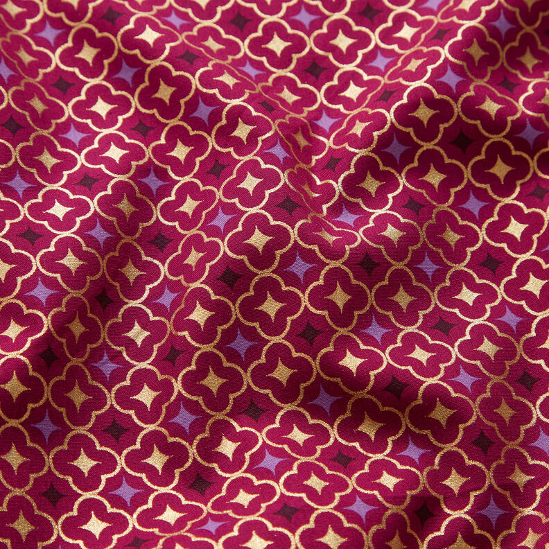 Cotton Poplin festive tiles – berry/gold, image number 2