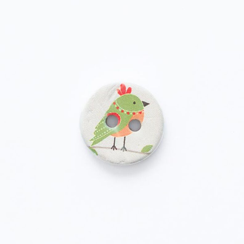2-Hole Button with Bird Motif [ Ø 15 mm ] – offwhite/green,  image number 1